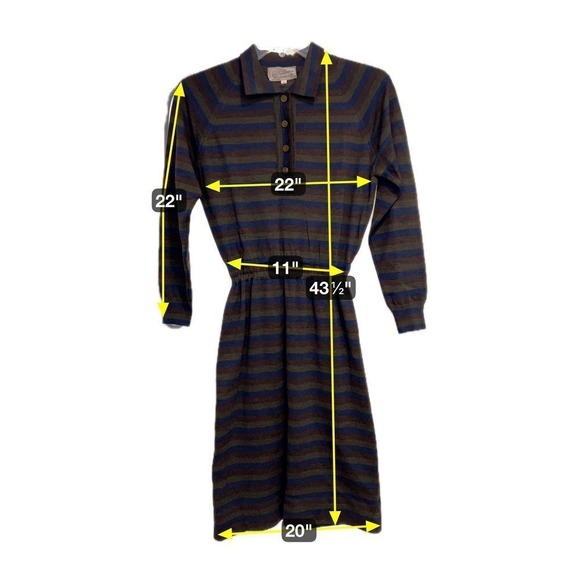 Goldworm | VTG 100% Virgin Merino Wool Striped Retro Americana‎ Midi Dress Sz 14 - Picture 10 of 10
